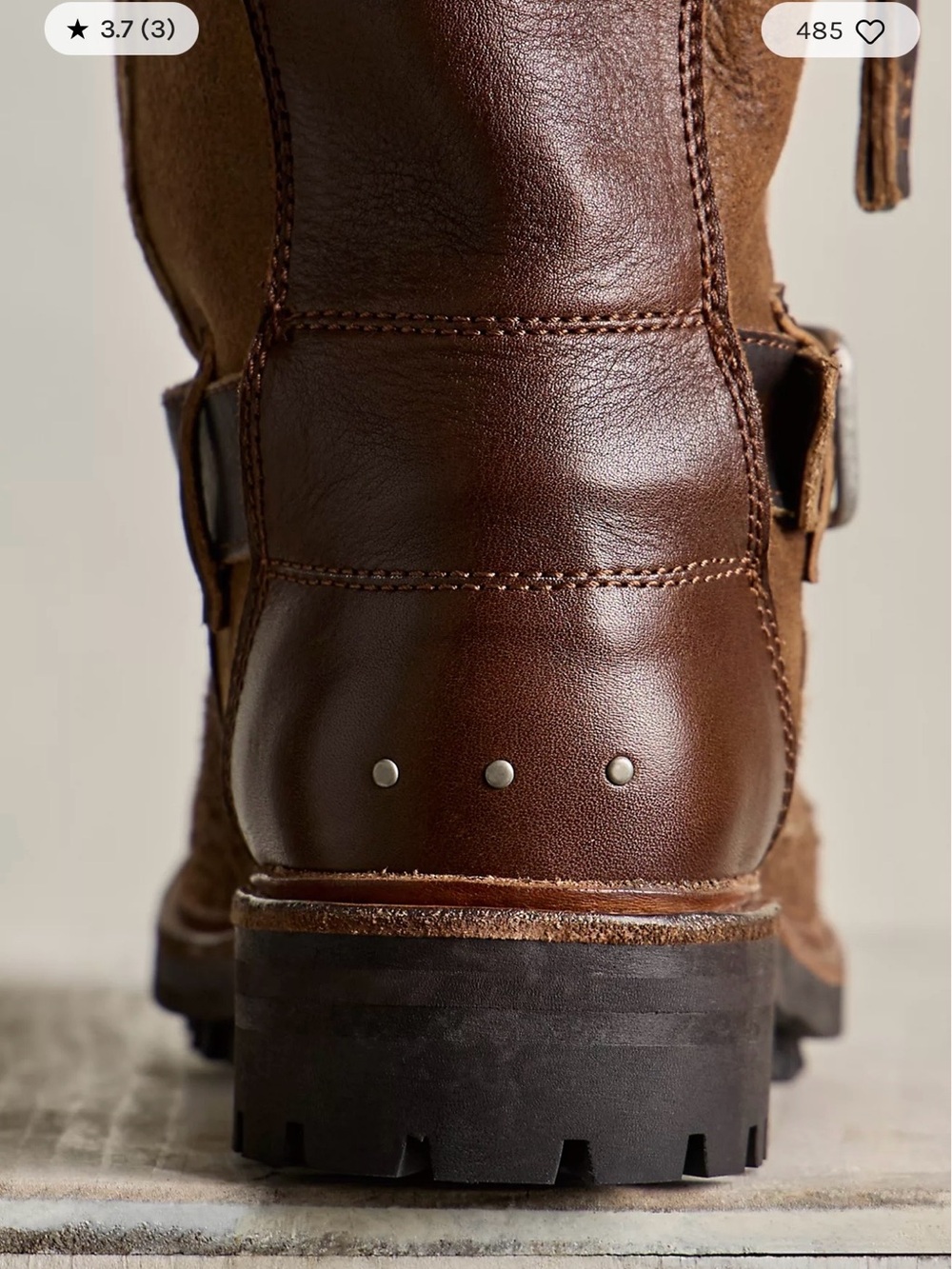 We The Free Distressed Brown Leather Shearling-Lined Buckle Boots - Picture 6 of 7